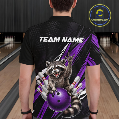 Custom Purple Raccoon Bowling Jersey for Men Bowling Team Shirts Bowling Polo & 1/4 Zip HNT254