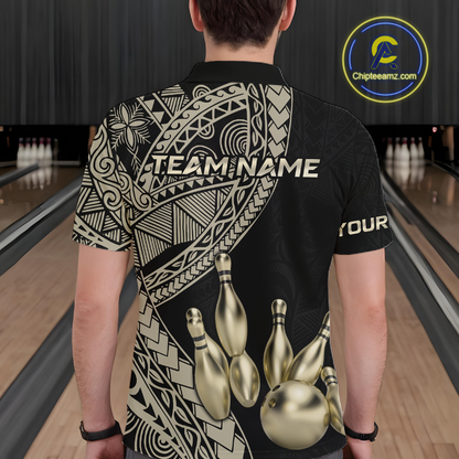 Black and Gold Tribal Pattern Bowling Jersey for Men Bowling Uniform Bowling Team Shirts HNT225
