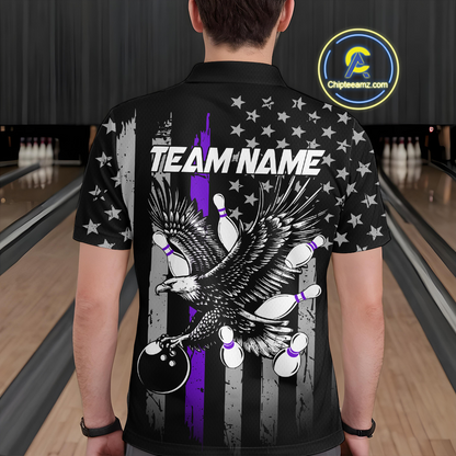 Custom Purple US Flag Eagle Bowling Jersey for Men Bowling Team Shirts Polo & 1/4 Zip HNT119