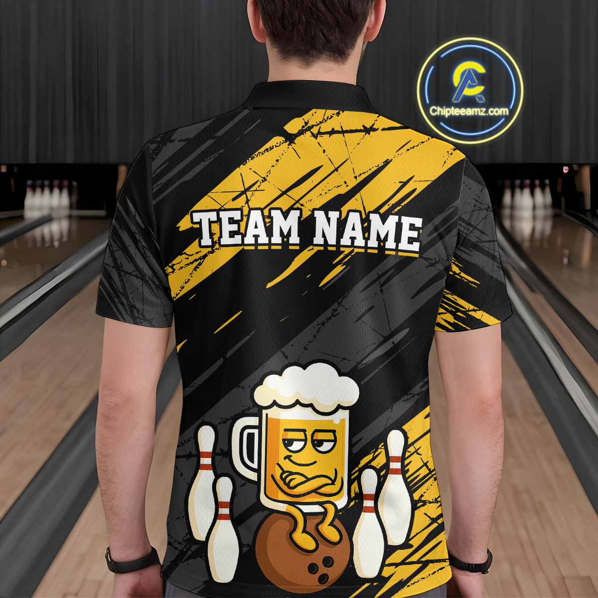 Custom Funny Beer Bowling Jersey for Men Bowling Uniform Polo & 1/4 Zip Bowling Team Shirts HNT107