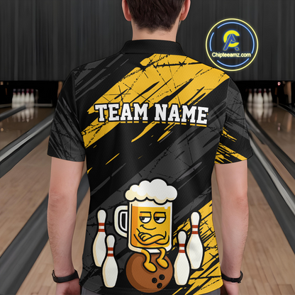 Custom Funny Beer Bowling Jersey for Men Bowling Uniform Polo & 1/4 Zip Bowling Team Shirts HNT107