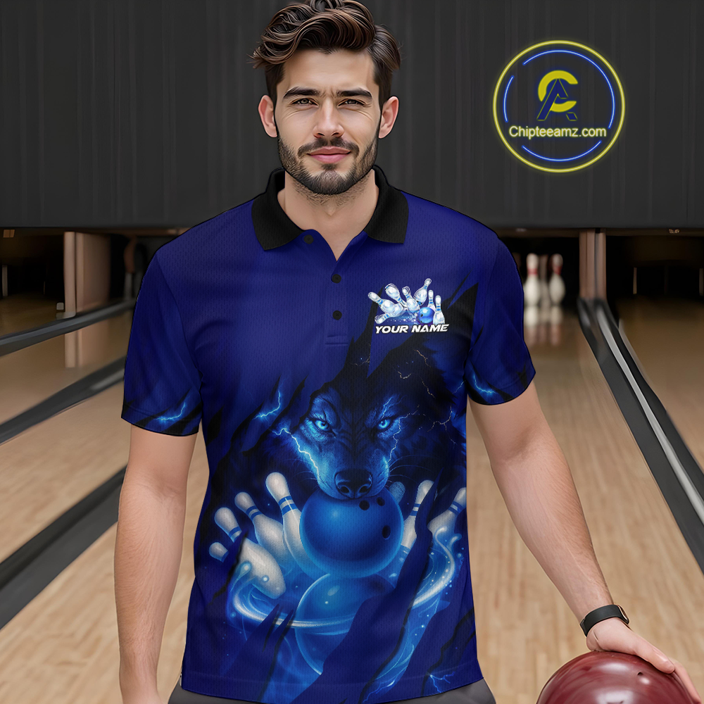 Blue Bowling Shirts for Team Women Men Custom Wolf Bowling Jerseys for Couples MBL202