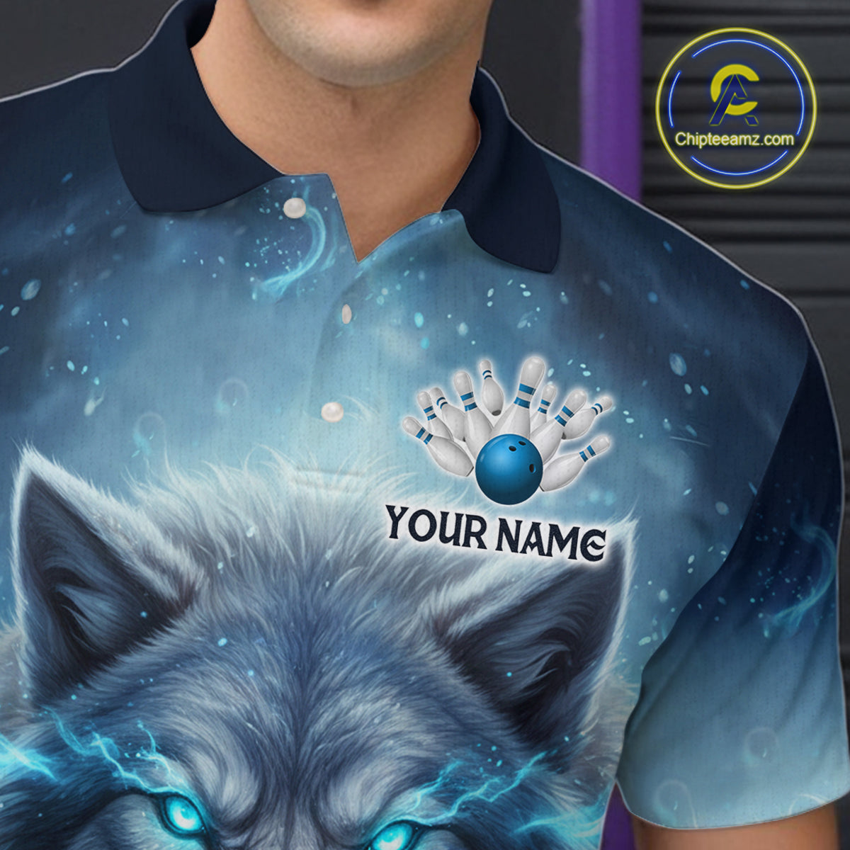 Blue Wolf Bowling Shirts Team Women Men Custom Bowling Jersey Bowl Polo&1/4 Zip MBL239