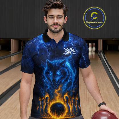 Lightning Wolf Bowling Shirts for Team Women Men Custom Wolf Bowling Jerseys Flame MBL200