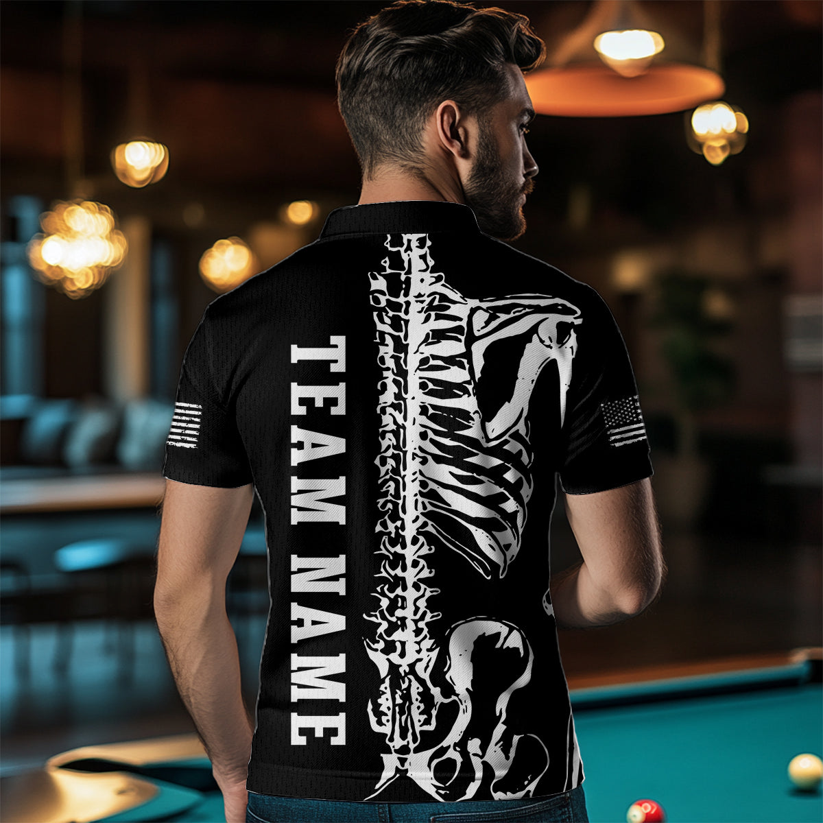Custom Skull Bone 8 Ball Billiard Shirts for Men Billiard Team Jerseys Polo & 1/4 Zip Shirts NNT47