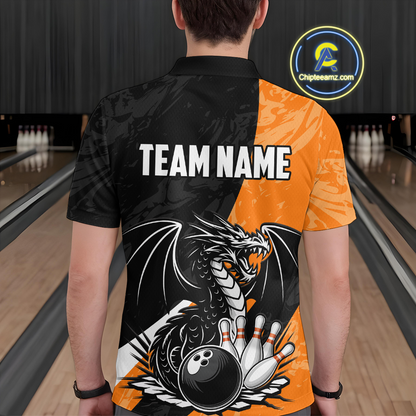 Custom Orange Dragon Bowling Men Shirts Bowling Uniform Polo & 1/4 Zip Bowling Team Jerseys HNT103