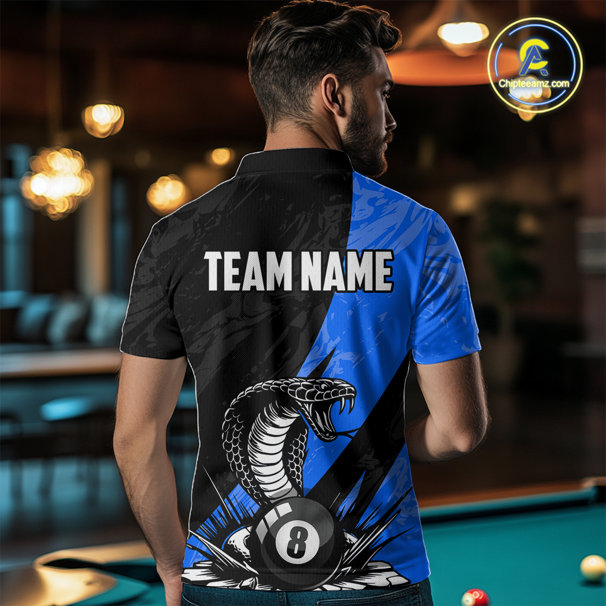 Custom Blue Cobra Snake 8 Ball Pool Billiard Shirts for Men Team Polo & 1/4 Zip Shirts NNT57