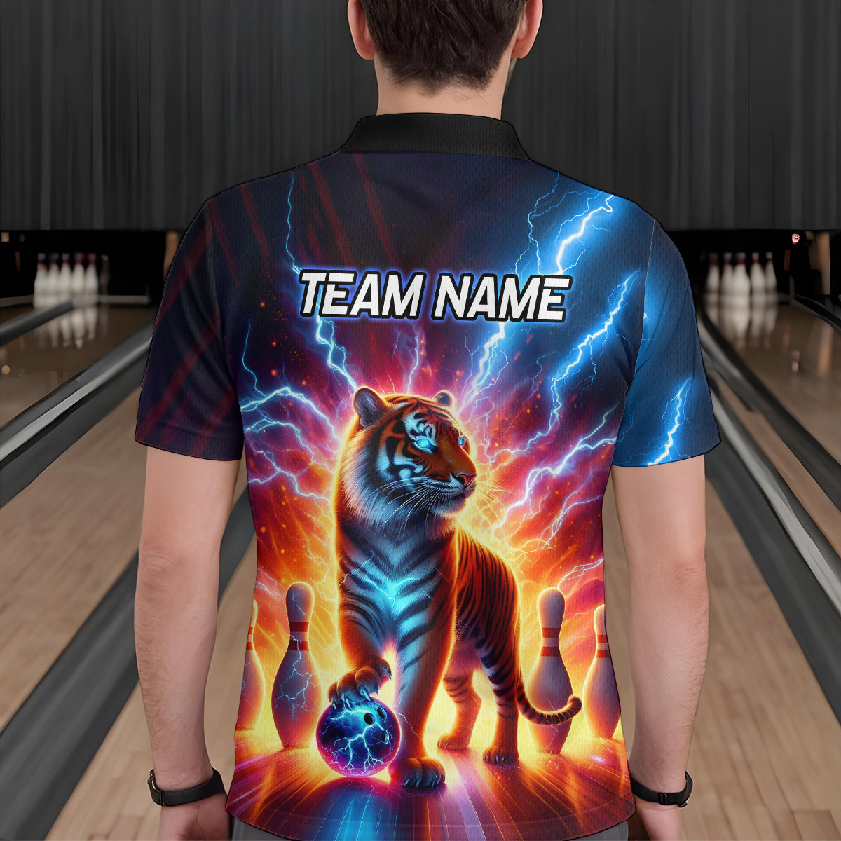 Custom Tiger Bowling Jersey Thunder Bowling Team Shirt Polo Bowling for Men Women QZT637