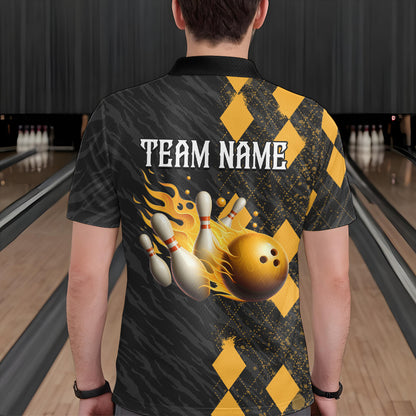 Flame Yellow Bowling Team Shirt Custom Bowling Jersey for Men Women Flame Polo Shirt QZT679
