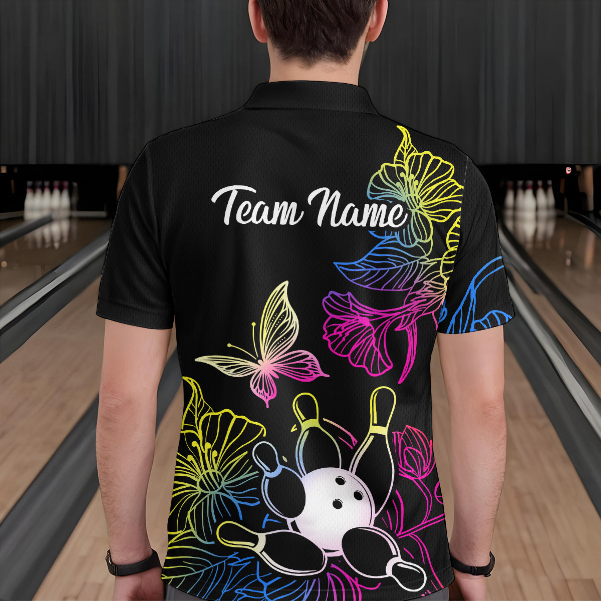 Colorful Butterflies Bowling Shirt for Men Bowling Team Jersey Shirts Polo & Quarter-Zip HNT27
