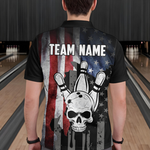 Load image into Gallery viewer, Personalized Skull Bowling Shirt for Men, Custom Team's Name American Flag Cool Bowler Jersey NBP128