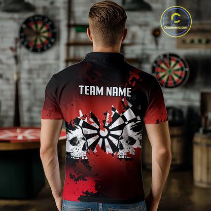 Men's Custom Darts Shirt With Grunge Red Camo Broken Dartboard & Skull Art NYN0269