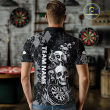 Load image into Gallery viewer, Black Grey Grunge Argyle Skull Dart Shirts Custom Men's Dart Jerseys Team Polo &amp; Quarter Zip TDM3836