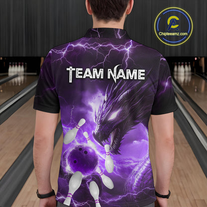 Custom Dragon Bowling Shirt Purple Thunder Bowling Jersey for Men Women Team MBL82