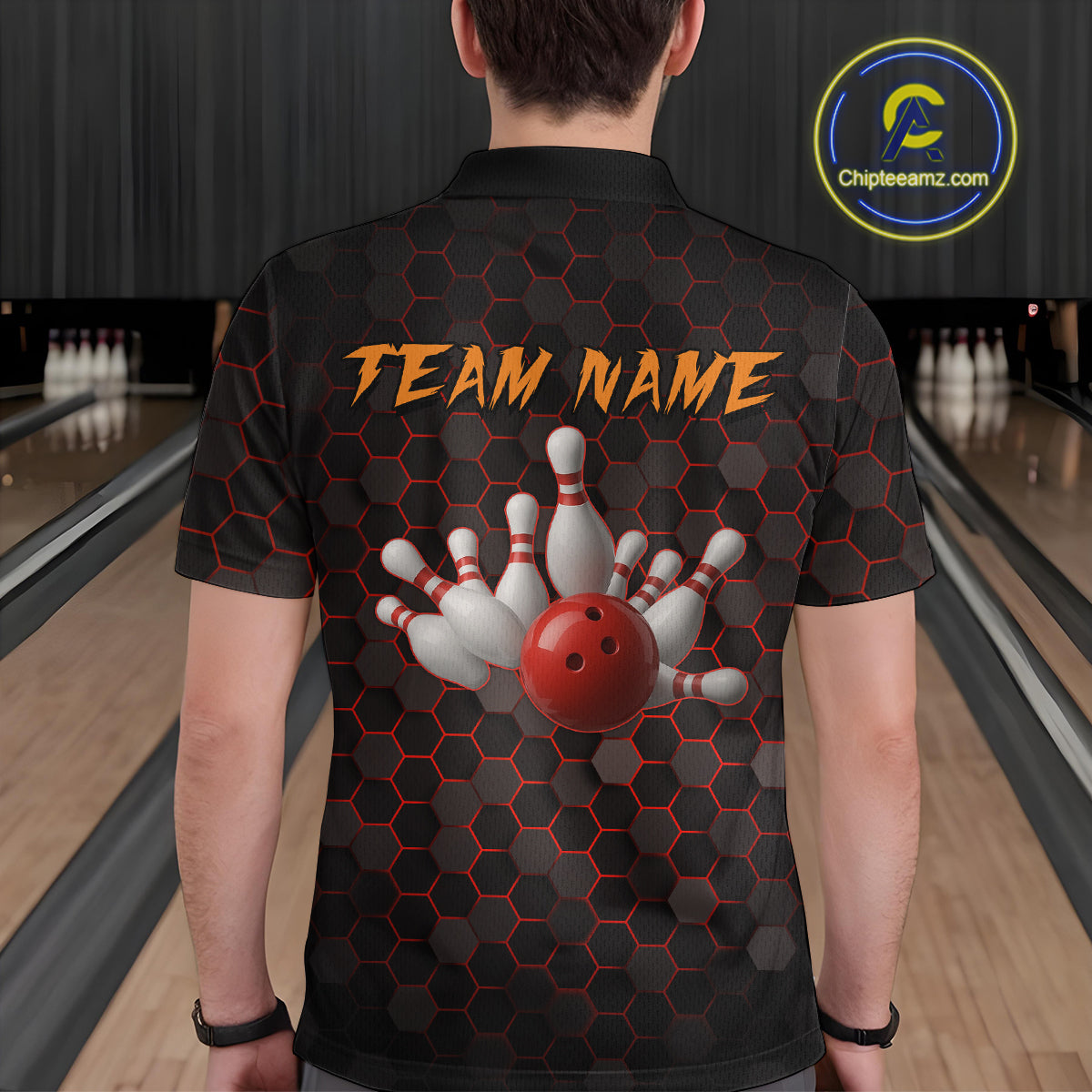 Custom Strike Red Bowling Men Bowling Shirt Polo & Quarter-Zip Bowling Team Jerseys HNT79
