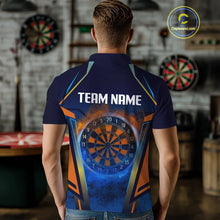 Load image into Gallery viewer, Men’s Custom Darts Team Shirt With Blue Grunge Texture And Fiery Dartboard NYN0312