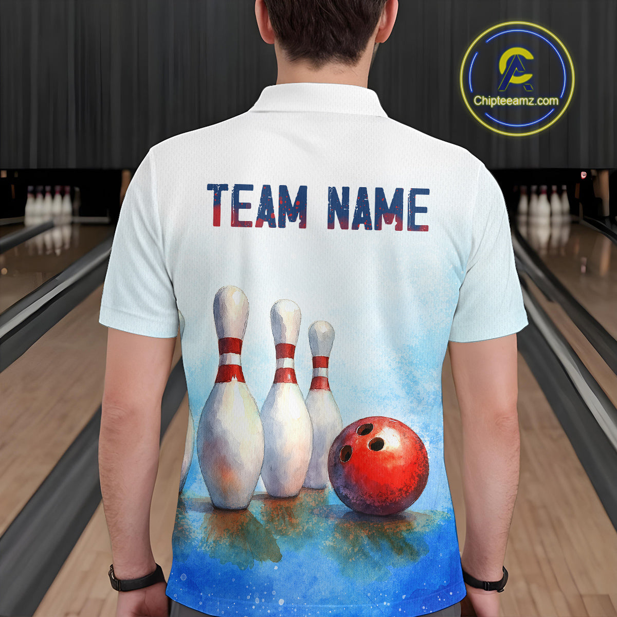 Watercolor Blue Bowling Shirts for Men Women Team Bowling Jersey for Bowlers MBL142