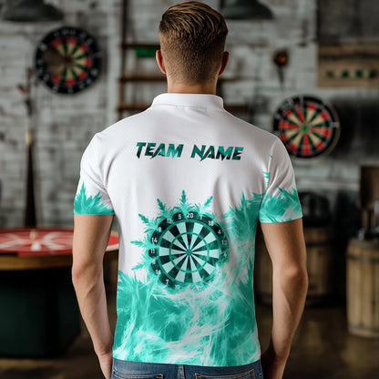 Icy Turquoise Light White Darts Polo & Quarter Zip Custom Dart Shirts For Men Team Darts Jerseys  TDM3682