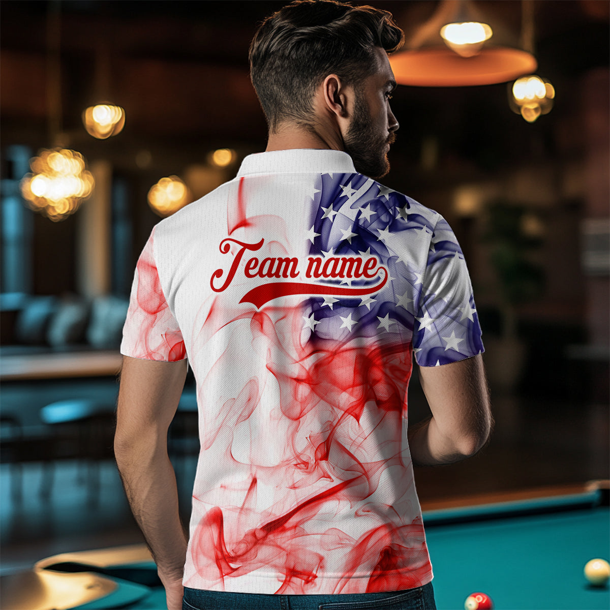 Billiard Jerseys US Flag Smoke 8 Ball Pool Billiard Shirts for Men Team Polo & 1/4 Zip NNT19