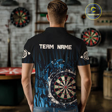 Load image into Gallery viewer, Men’s Custom Darts Team Shirt With Blue Splashed Art, Black Stripes And Dartboard NYN0255