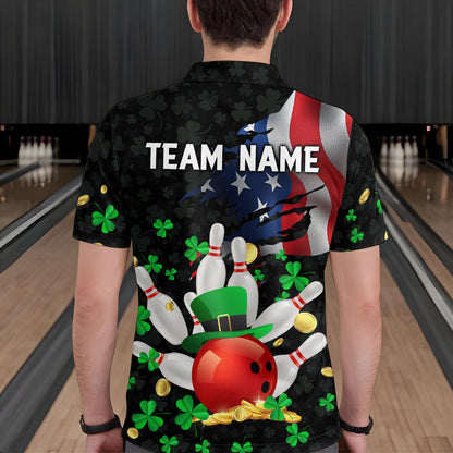 Personalized US Flag St Patrick Day Funny Bowling Shirt Men Team Polo & 1/4 Zip Shirts HNT12
