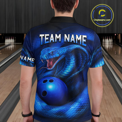 Custom 3D Blue Cobra Snake Bowling Team Shirt Bowling Jersey Outfit for Men Polo & Quarter-Zip QZT723