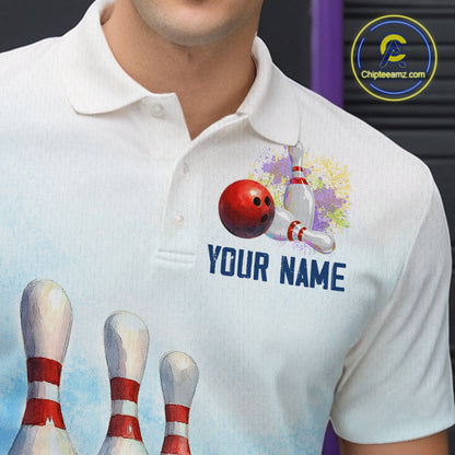 Watercolor Blue Bowling Shirts for Men Women Team Bowling Jersey for Bowlers MBL142