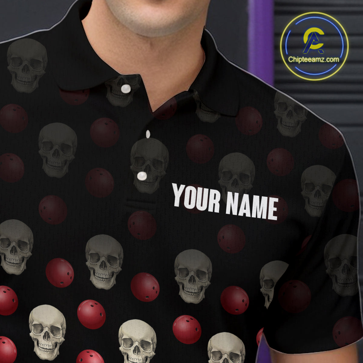Skull Bowling Shirt Personalized Polo Bowling Team jersey Pattern Bowling League QZT690