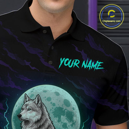 Teal And Purple Wolf & Skull Bowling Team Shirt for Men Custom Bowling League Jersey Bowling Unisex QZT750