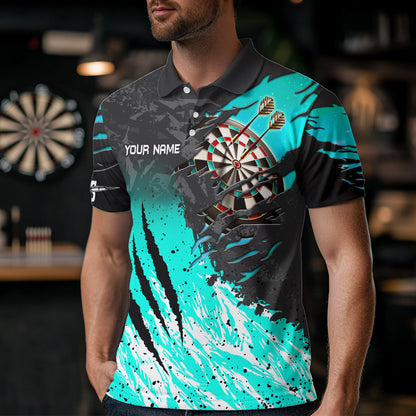 Personalized Turquoise Black Eagle Dartboard Dart Polo & 1/4 Zip For Men Custom Team Dart Jerseys TDM3522