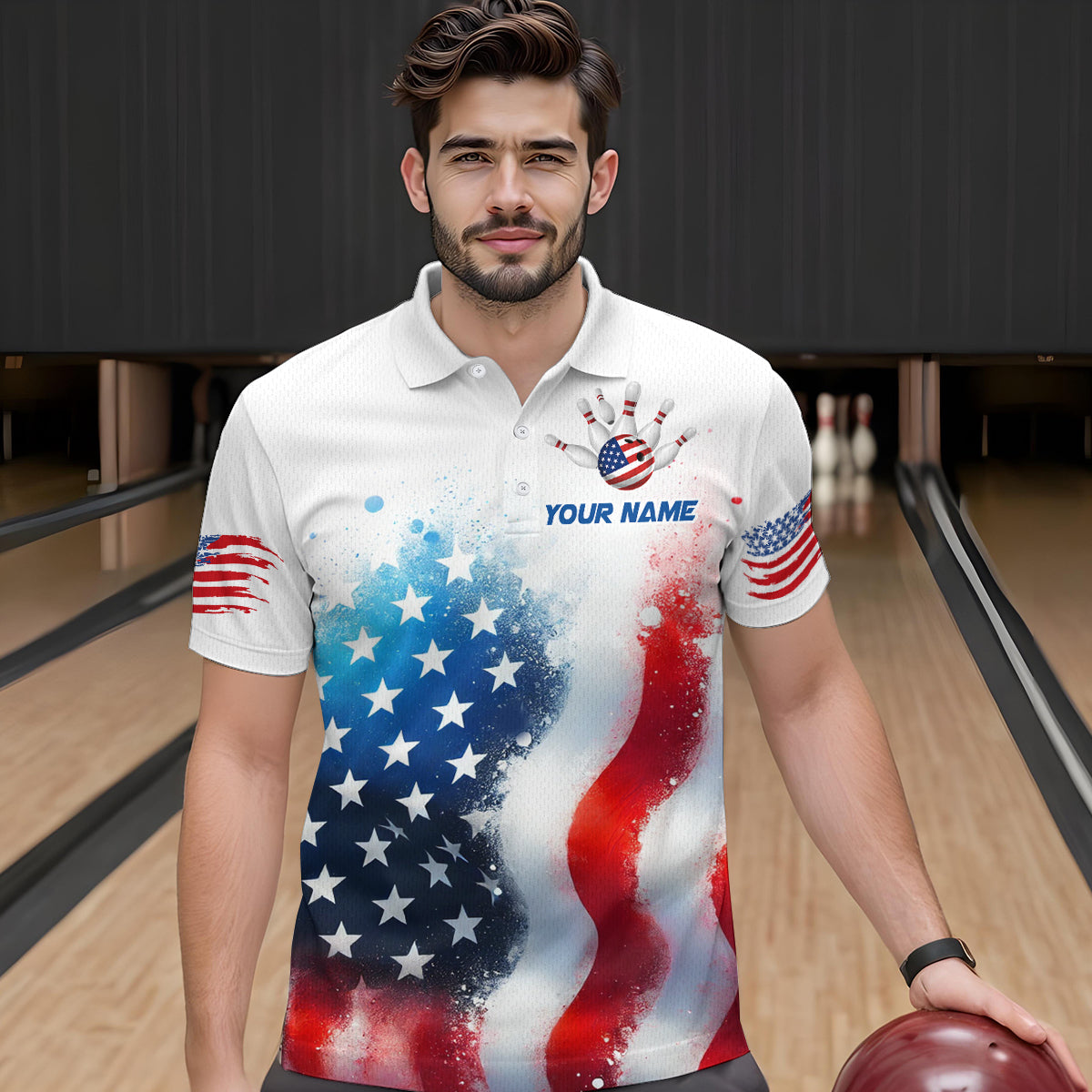 American Flag Bowling Shirts Custom Bowling Shirt for Women Men Patriotic Bowling Polo MBL04