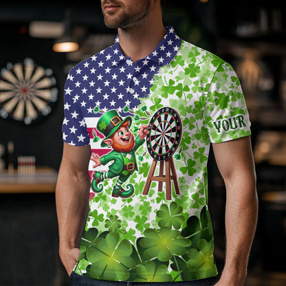 American flag St Patrick day shamrock pattern custom St Patrick Team Darts Shirts For Men NQS9582