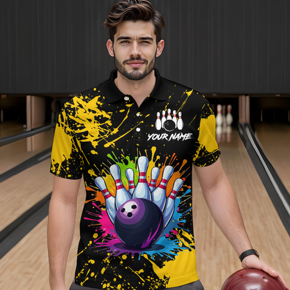 Custom Yellow Watercolor Bowling Shirts for Men Women Team Funny Bowling Jersey MBL45