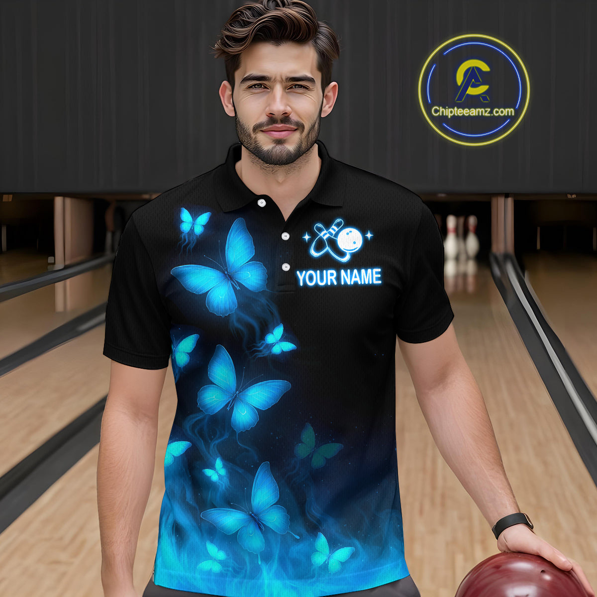 Blue Butterflies Bowling Shirts Women Men Team Custom Bowling Jerseys for Bowlers MBL138