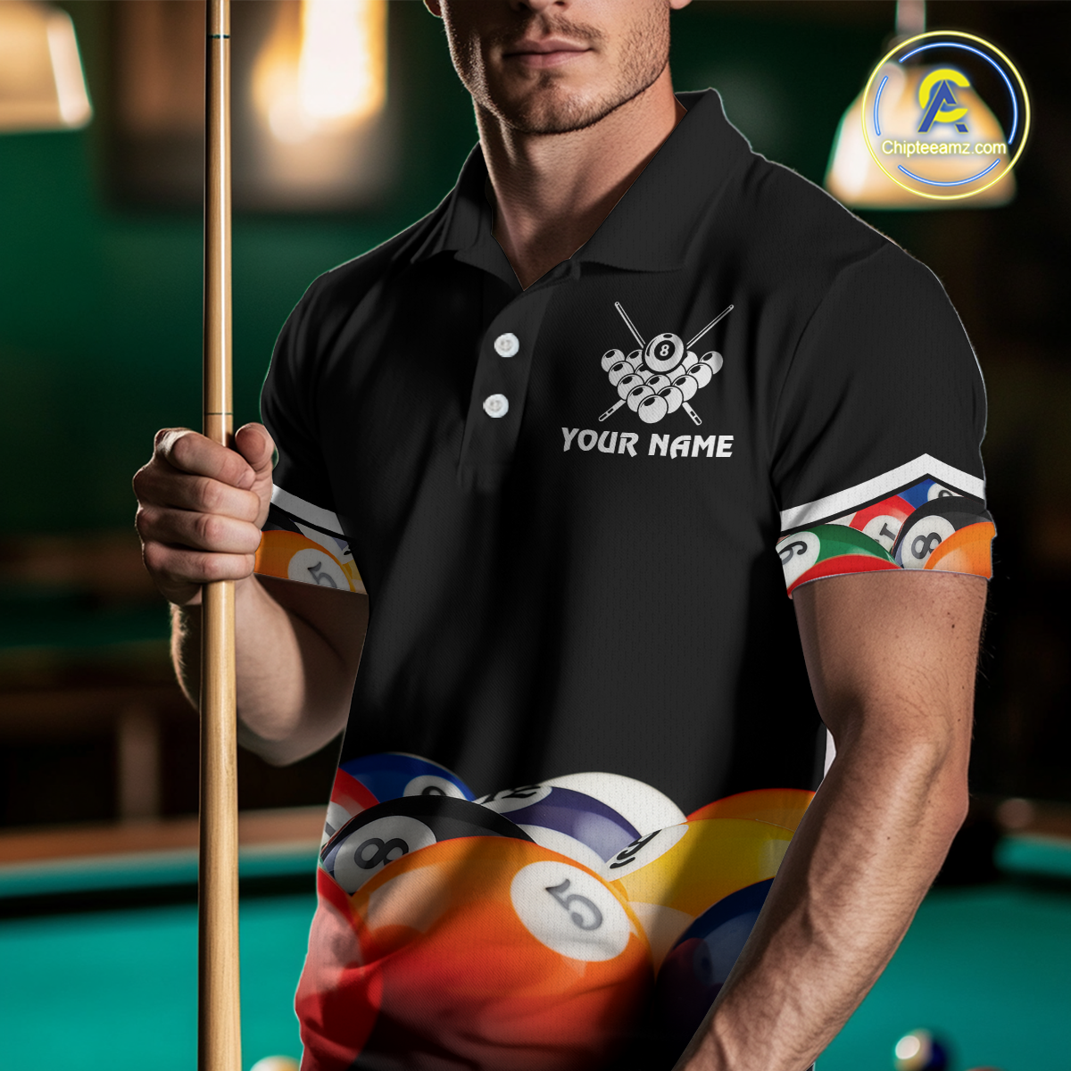 Custom Black 8 Ball Billiard Shirts for Men Billiard Team Shirts Billiard League Polo & 1/4 Zip NNT75