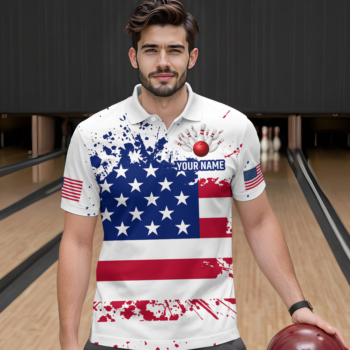 Patriotic Bowling Shirt Custom American Flag Bowling Shirts for Women Men Polo&1/4 Zip MBL07