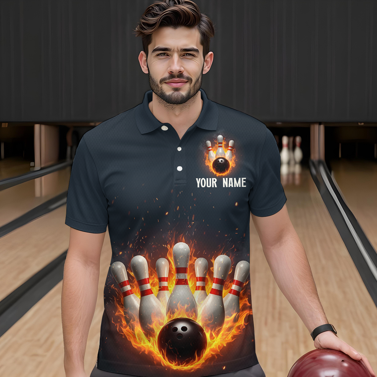 Custom Flaming Bowling Shirt for Men Women Fire Bowling Polo Shirts & Quarter Zip MBL83
