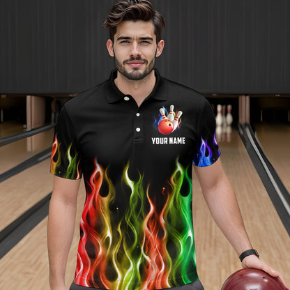 Rainbow Flame Eagle Bowling Team Jersey Personalized Bowling Polo Shirt For Men And Women QZT681