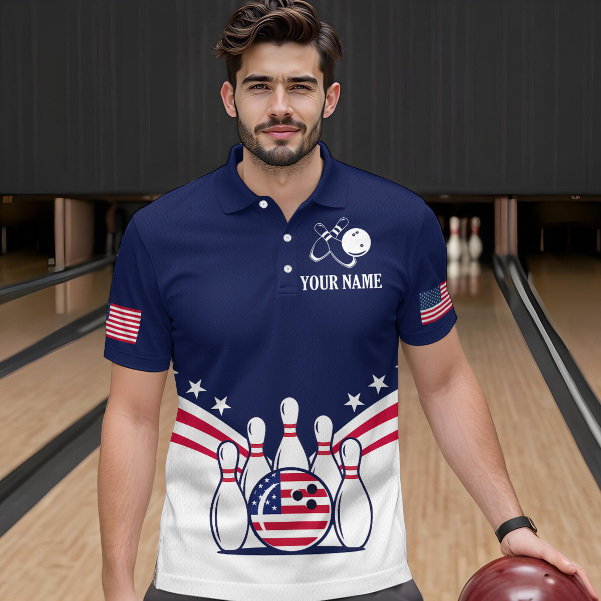 Patriotic Blue Bowling Shirt for Men Women Team Custom Bowling Polo & 1/4 Zip Shirt MBL30