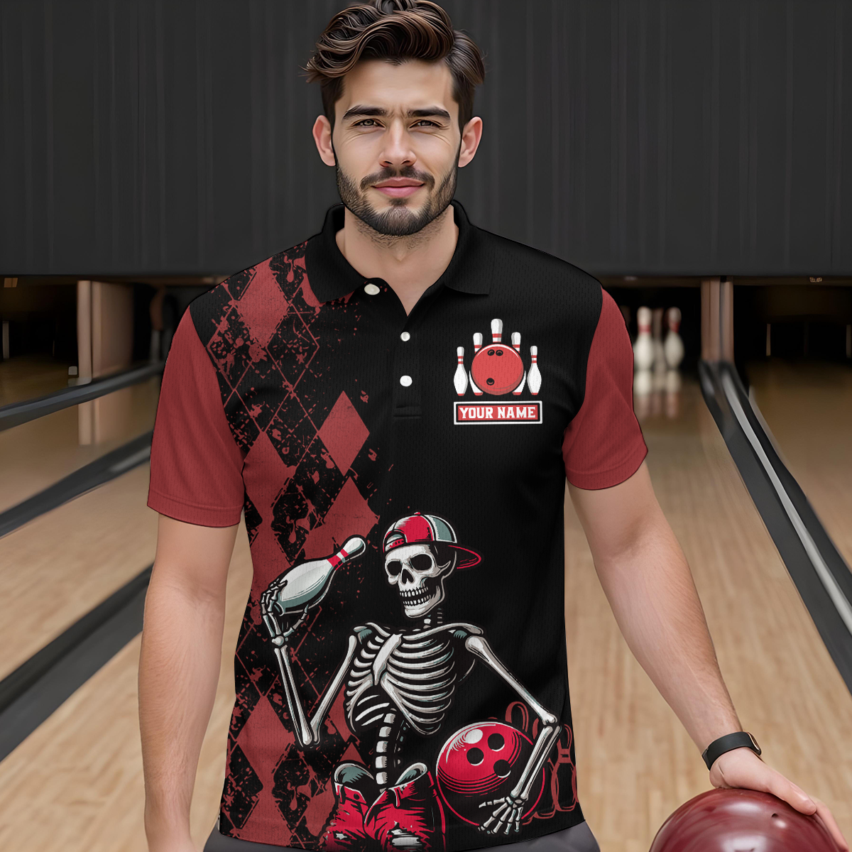 Custom Bowling Polo Shirt for Men Women Skull Bowling Jersey Bowling Team League QZT47-6