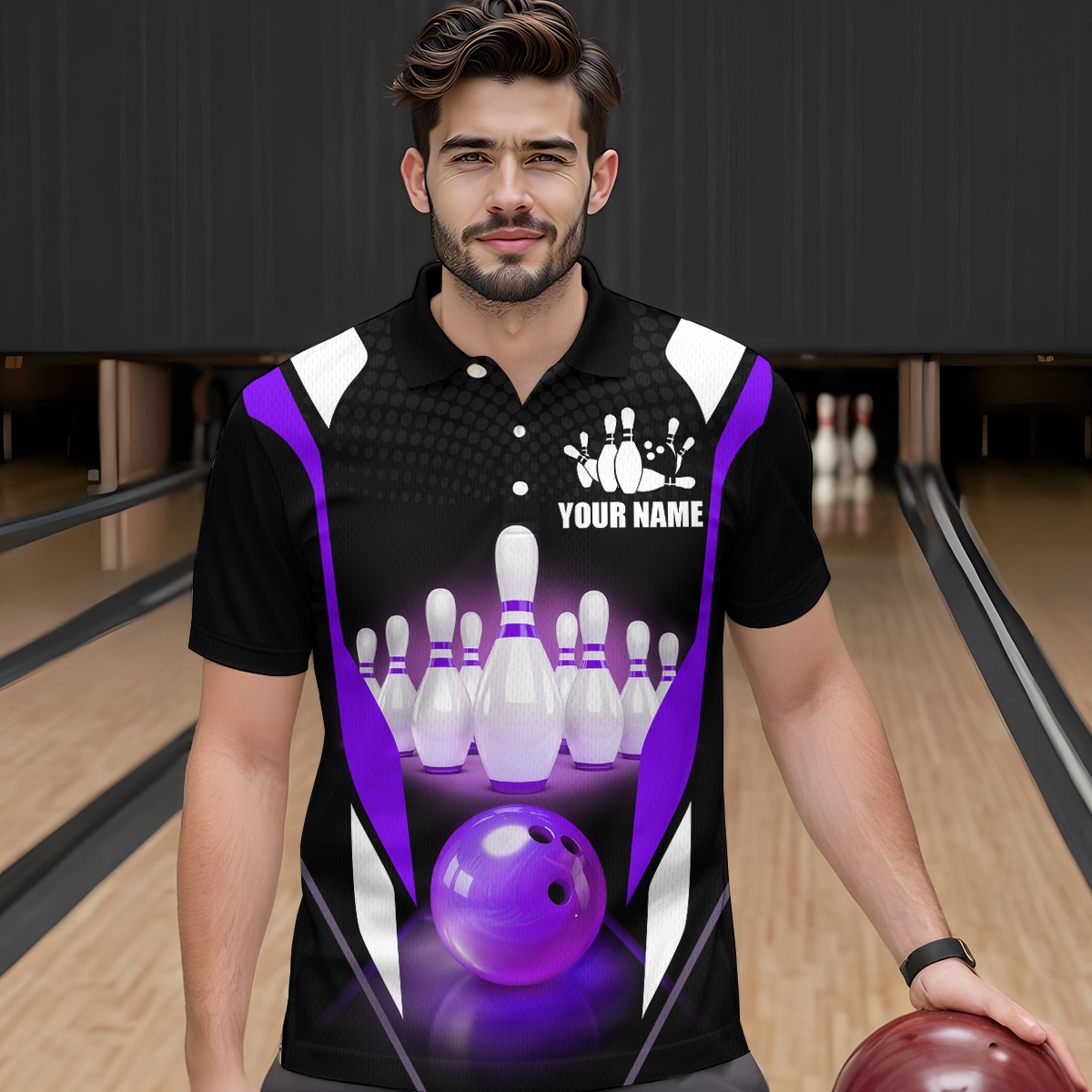 Purple Bowling Shirt for Men and Women Bowling Jersey with Team Bowling Polo & 1/4 Zip MBL42