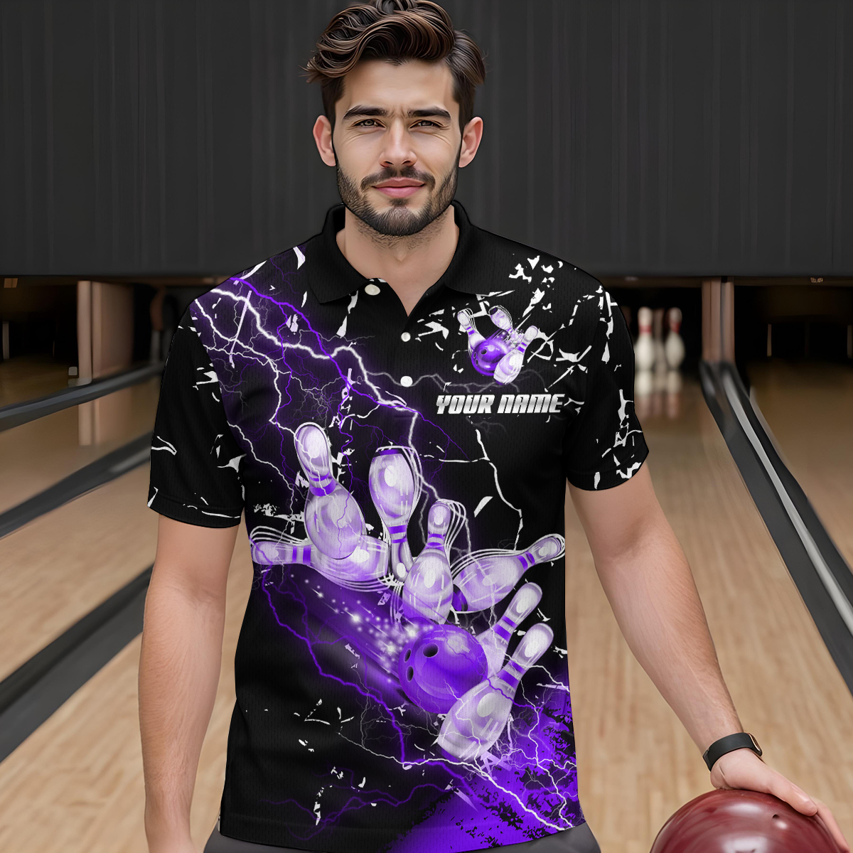 Custom Purple Lightning Bowling Shirts for Men Women Team Bowling Polo & 1/4 Zip MBL80