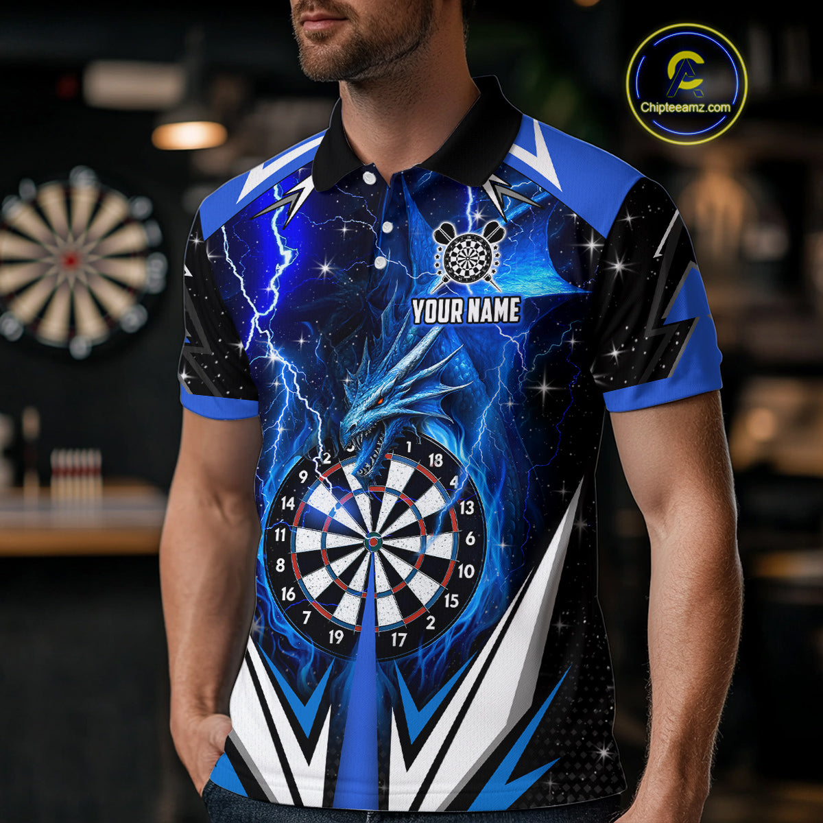 Blue Darts Jerseys Custom Thunder Lightning Dragon Dart Shirt Team Polo & Quarter Zip For Men TDM4314