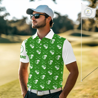 Green and white golf pattern Mens Golf polo shirts custom name golf beer outfit men golf clothes NQS9861
