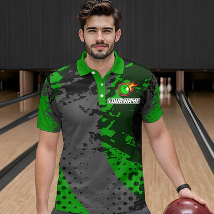 Fire Bowling Shirt Custom Green Bowling Jersey for Men Women with Team Name MBL63