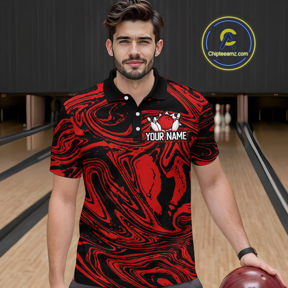 Custom Red Bowling Men Bowling Shirt Polo & Quarter-Zip Bowling Team Jerseys HNT81