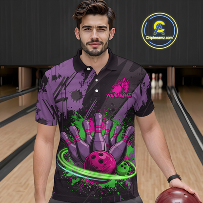 Custom Colorful Bowling Men Shirts Bowling Uniform Polo & 1/4 Zip Bowling Team Jerseys HNT99