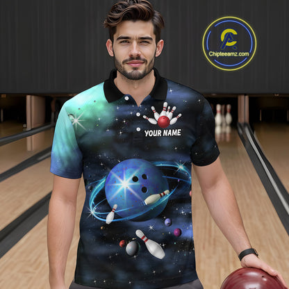Blue Galaxy Bowling Shirts for Men Women Custom Team Bowling Polo and Quarter Zip MBL123
