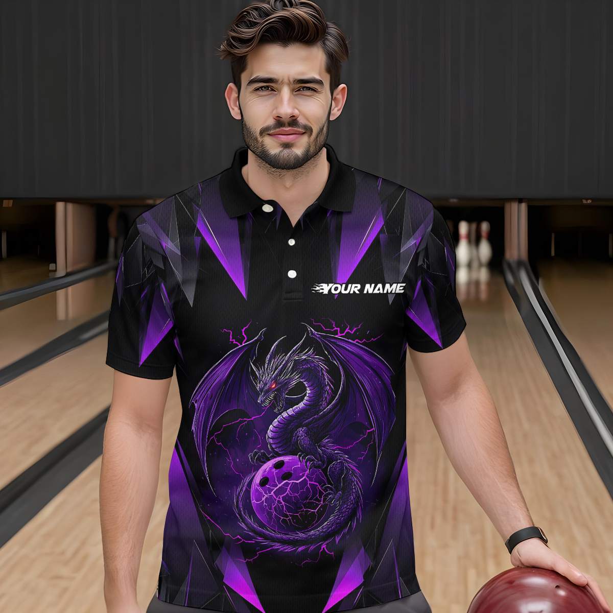 Purple Dragon Personalized Bowling Shirts For Men, Bowling Team Shirt Polo & Quarter-Zip HNT40