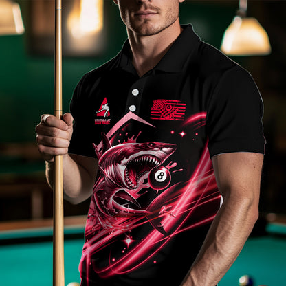 Red 8 Ball Pool Billiard Shark Polo & Quarter Zip For Men Custom Team League Billiard Jersey TDM3731